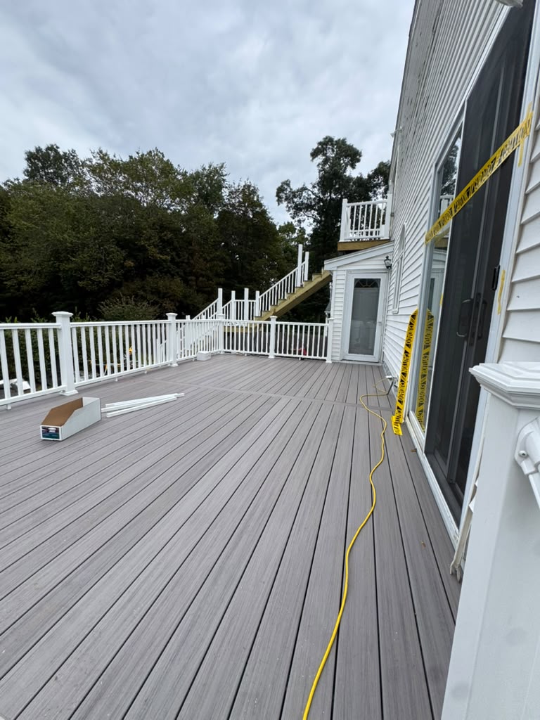 Deck boards and white railings